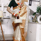 Ivory Embroidered Tissue Silk Saree - Orange Border