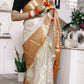 Ivory Embroidered Tissue Silk Saree - Orange Border