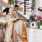 Ivory Embroidered Tissue Silk Saree - Orange Border