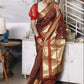 Brown Soft Katan Silk Saree with Broad Gold Zari Border