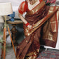 Brown Soft Katan Silk Saree with Broad Gold Zari Border