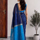 Navy Blue Maheshwari Cotton Saree with Sky Blue Pallu
