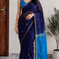 Navy Blue Maheshwari Cotton Saree with Sky Blue Pallu