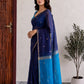 Navy Blue Maheshwari Cotton Saree with Sky Blue Pallu