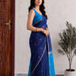 Navy Blue Maheshwari Cotton Saree with Sky Blue Pallu