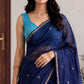 Navy Blue Maheshwari Cotton Saree with Sky Blue Pallu