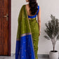 Olive Green Maheshwari Cotton Saree with Royal Blue Pallu