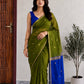 Olive Green Maheshwari Cotton Saree with Royal Blue Pallu