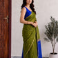 Olive Green Maheshwari Cotton Saree with Royal Blue Pallu