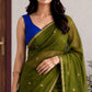 Olive Green Maheshwari Cotton Saree with Royal Blue Pallu
