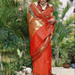 Red Soft Katan Silk Saree with Temple Border