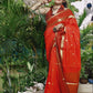 Red Soft Katan Silk Saree with Temple Border
