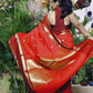 Red Soft Katan Silk Saree with Temple Border
