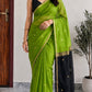 Parrot Green Maheshwari Cotton Saree with Black Pallu