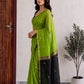 Parrot Green Maheshwari Cotton Saree with Black Pallu