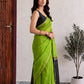 Parrot Green Maheshwari Cotton Saree with Black Pallu