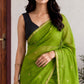 Parrot Green Maheshwari Cotton Saree with Black Pallu