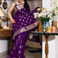 Purple Katan Silk Saree with Floral Zari Brocade Border