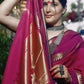 Rani Pink Soft Katan Silk Saree with Gold Temple Border