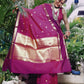 Rani Pink Soft Katan Silk Saree with Gold Temple Border