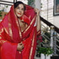 Rani Pink Soft Katan Silk Saree with Red  emple Border