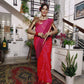Rani Pink Soft Katan Silk Saree with Red  emple Border
