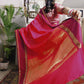 Rani Pink Soft Katan Silk Saree with Red  emple Border