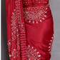 Red Mirror Work Art Silk Printed Saree