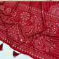 Red Mirror Work Art Silk Printed Saree