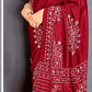 Red Mirror Work Art Silk Printed Saree