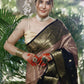 Peach and Black Katan Silk Saree with Zari Border
