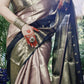 Peach and Black Katan Silk Saree with Zari Border