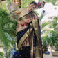 Peach and Black Katan Silk Saree with Zari Border