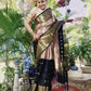 Peach and Black Katan Silk Saree with Zari Border