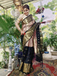 Peach and Black Katan Silk Saree with Zari Border