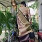 Peach and Black Katan Silk Saree with Zari Border