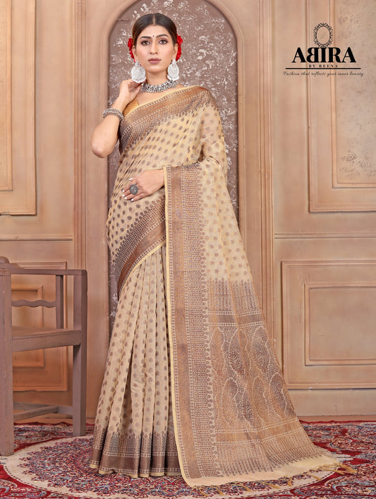 Cream Banaras Cotton Silk - AbirabyBeena