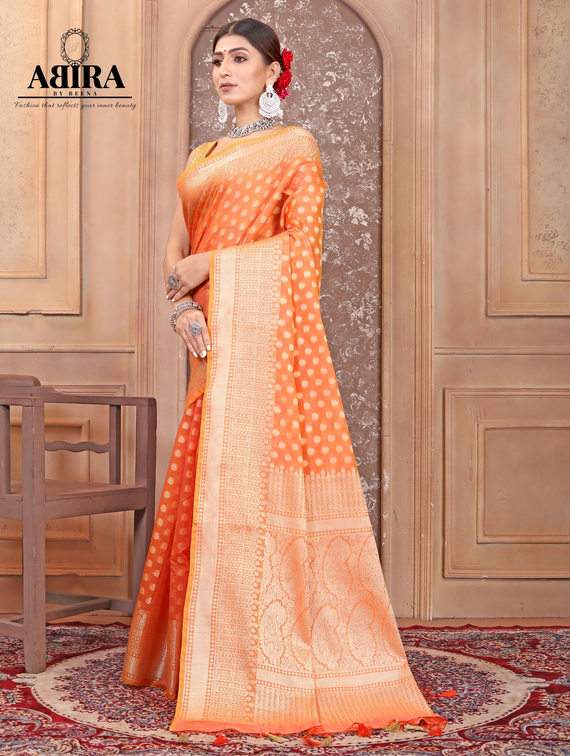 Orange Banaras Cotton Silk - AbirabyBeena