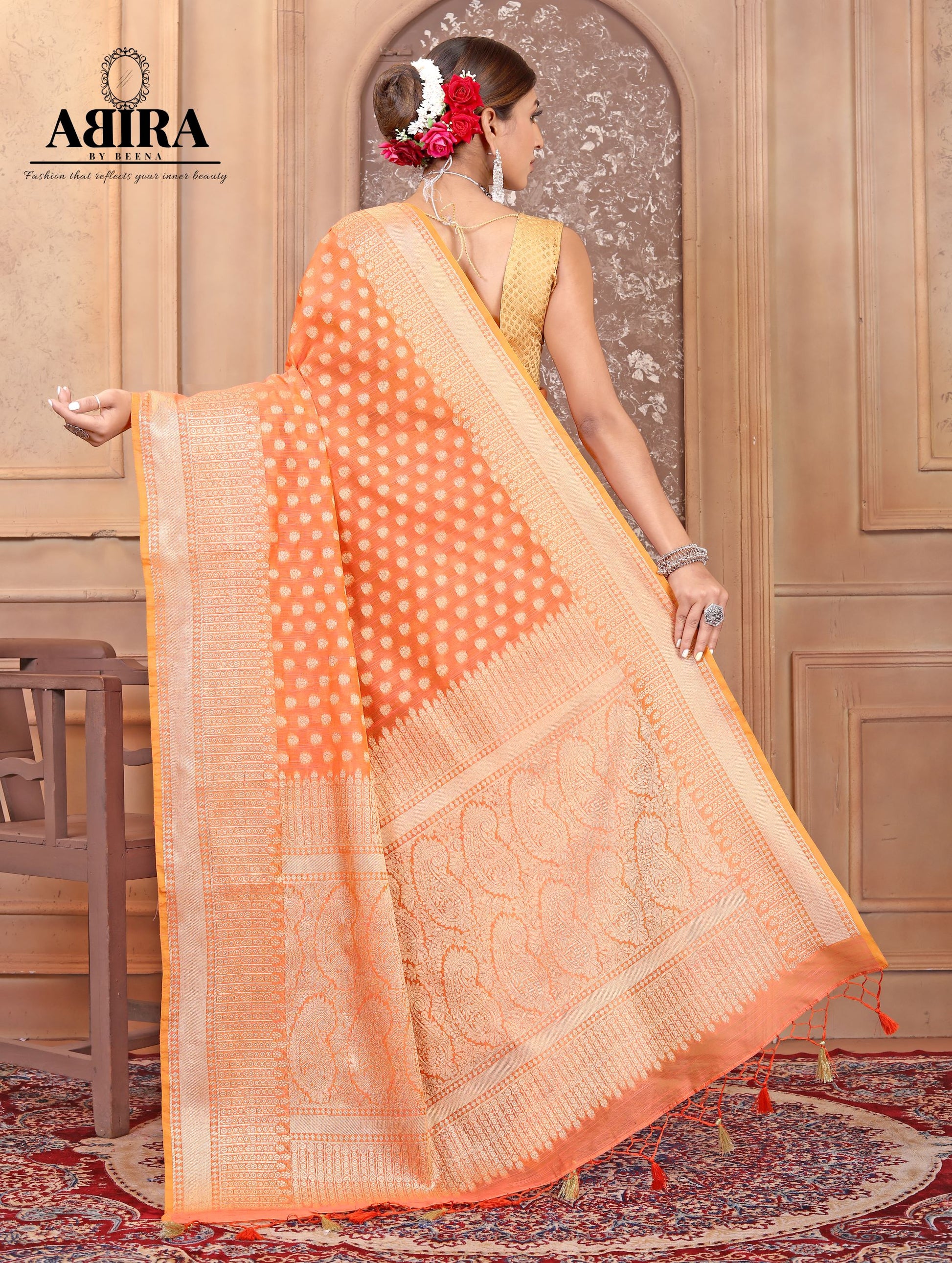 Orange Banaras Cotton Silk - AbirabyBeena