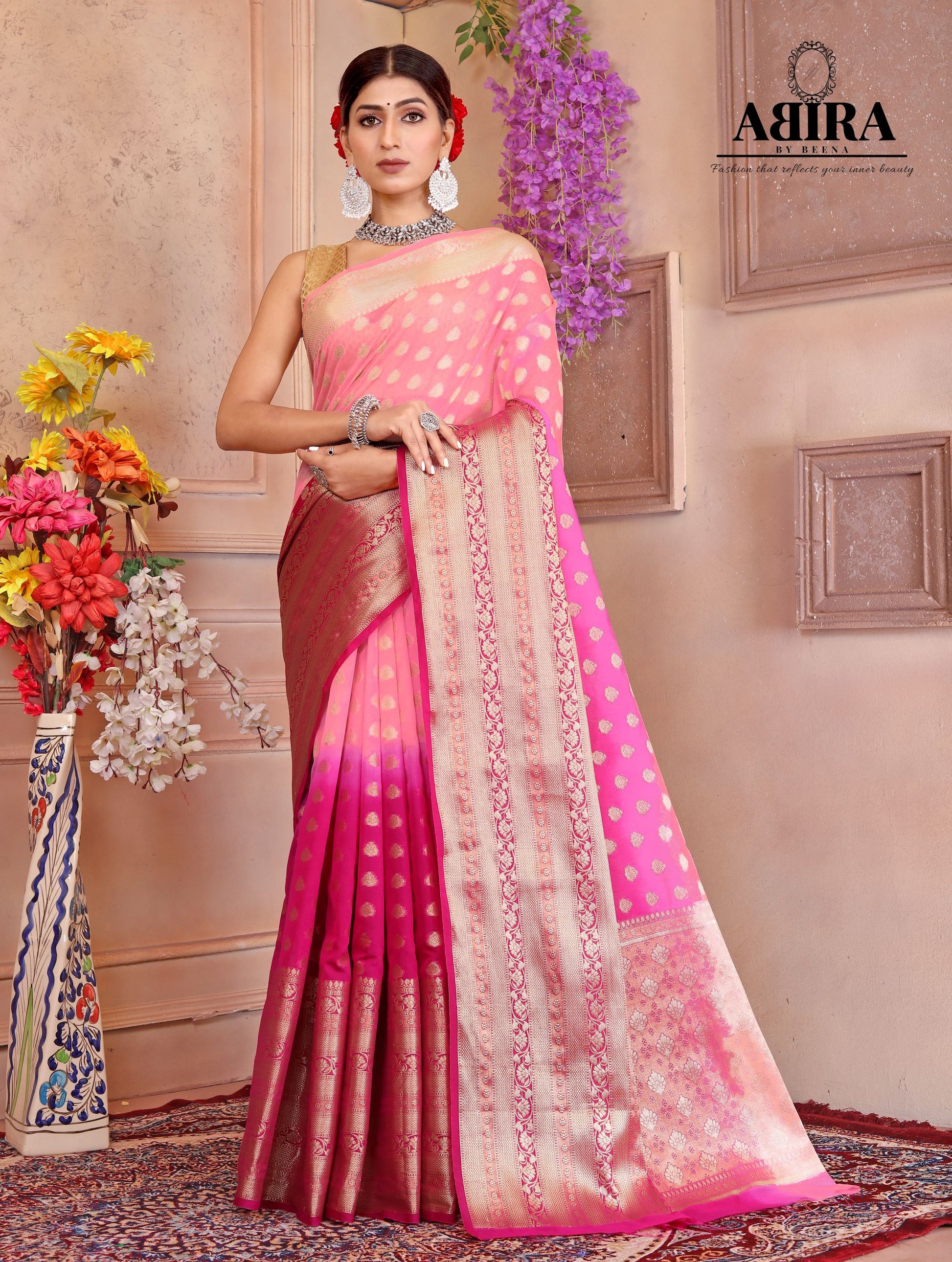 Pink Shaded soft Georgette silk - AbirabyBeena