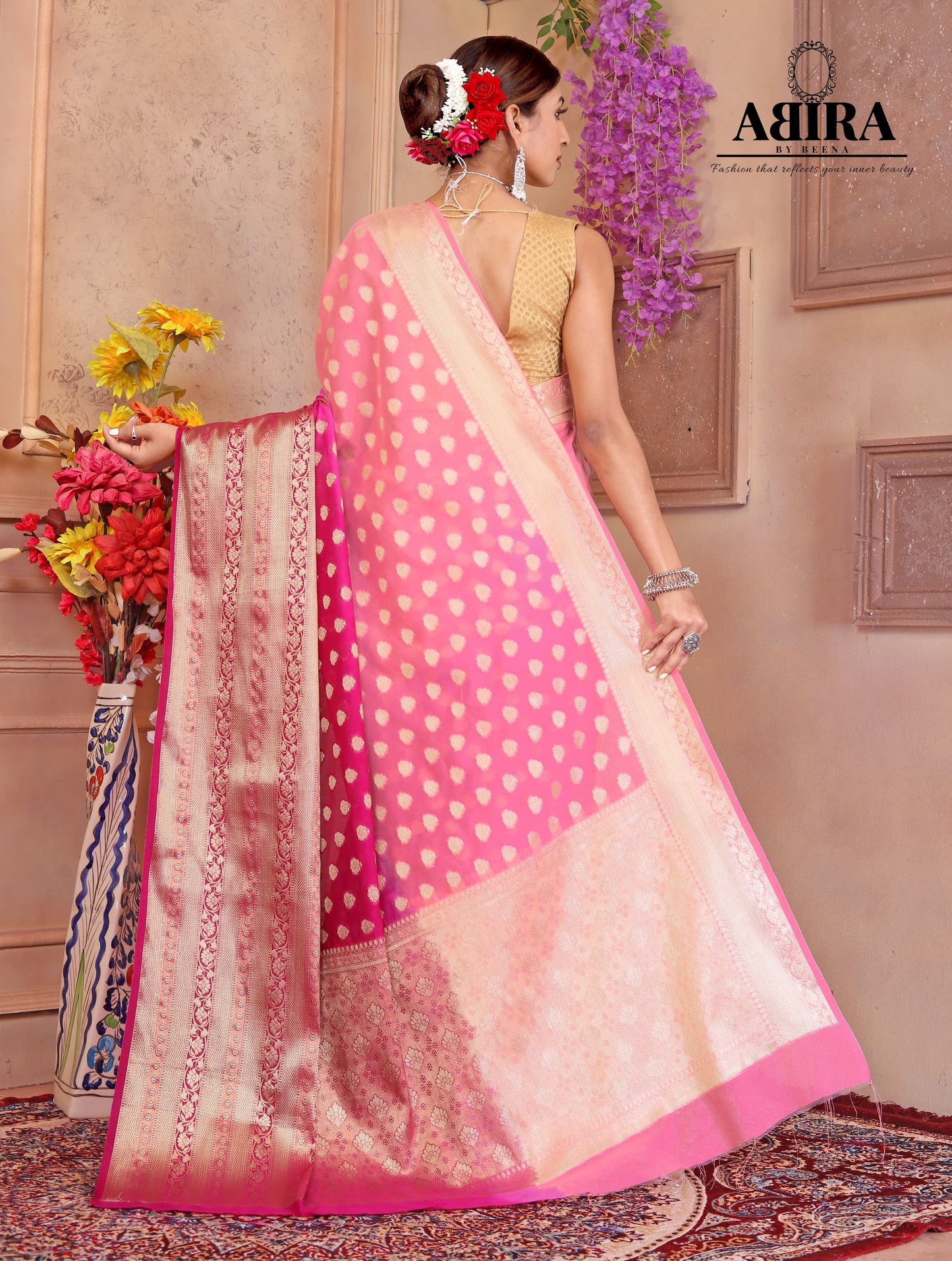 Pink Shaded soft Georgette silk - AbirabyBeena