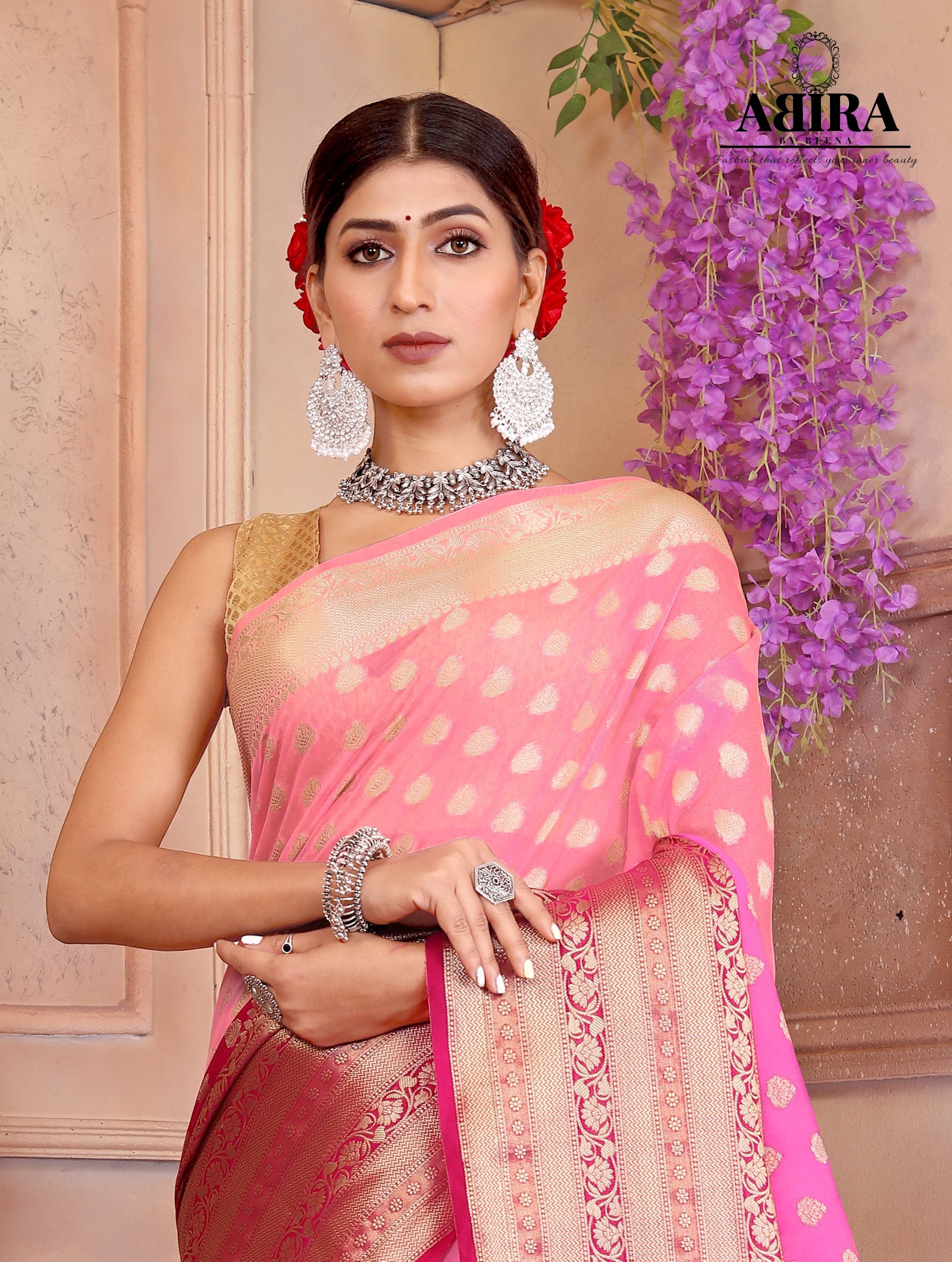Pink Shaded soft Georgette silk - AbirabyBeena