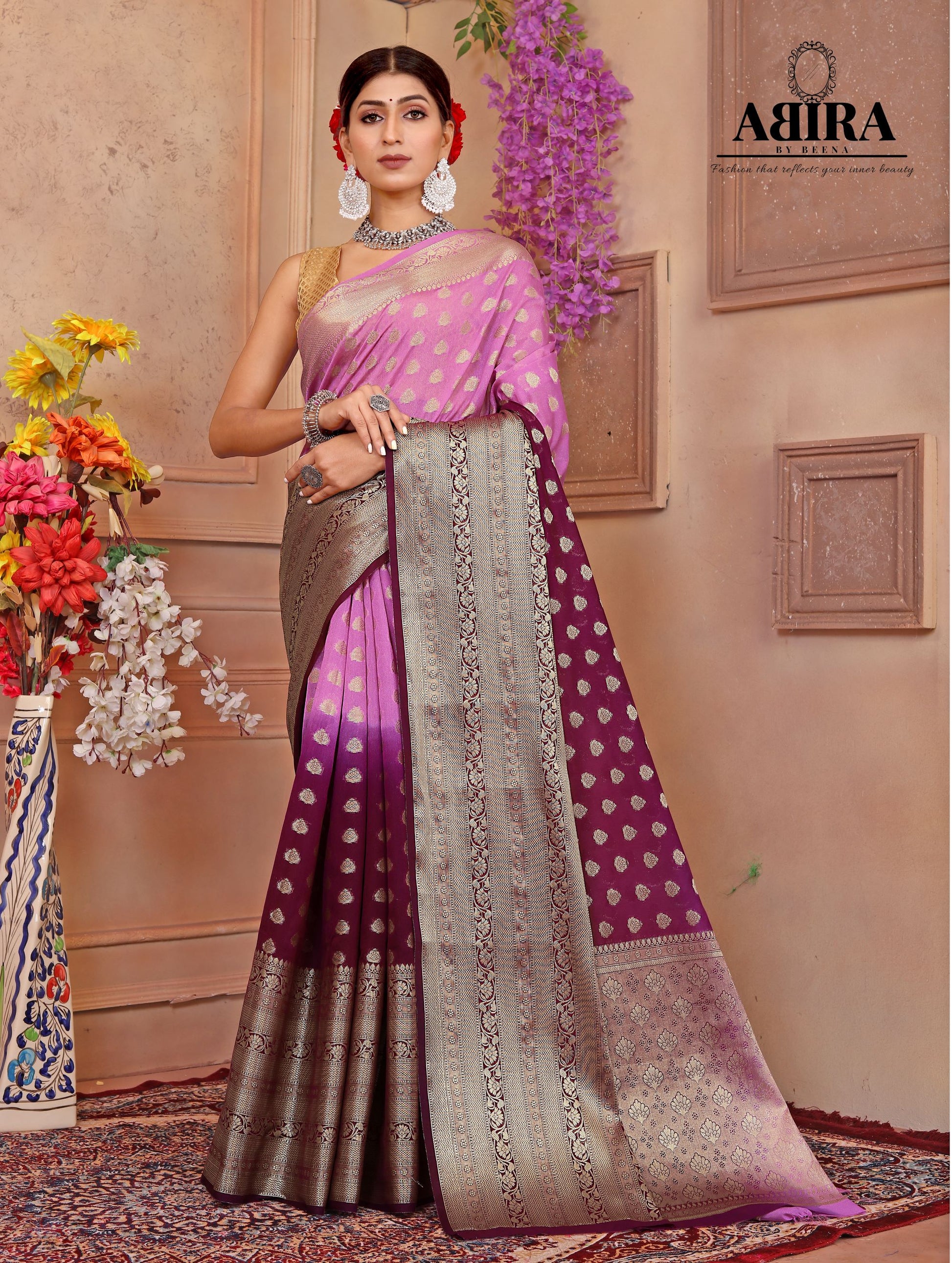 Purple Shaded soft Georgette silk - AbirabyBeena