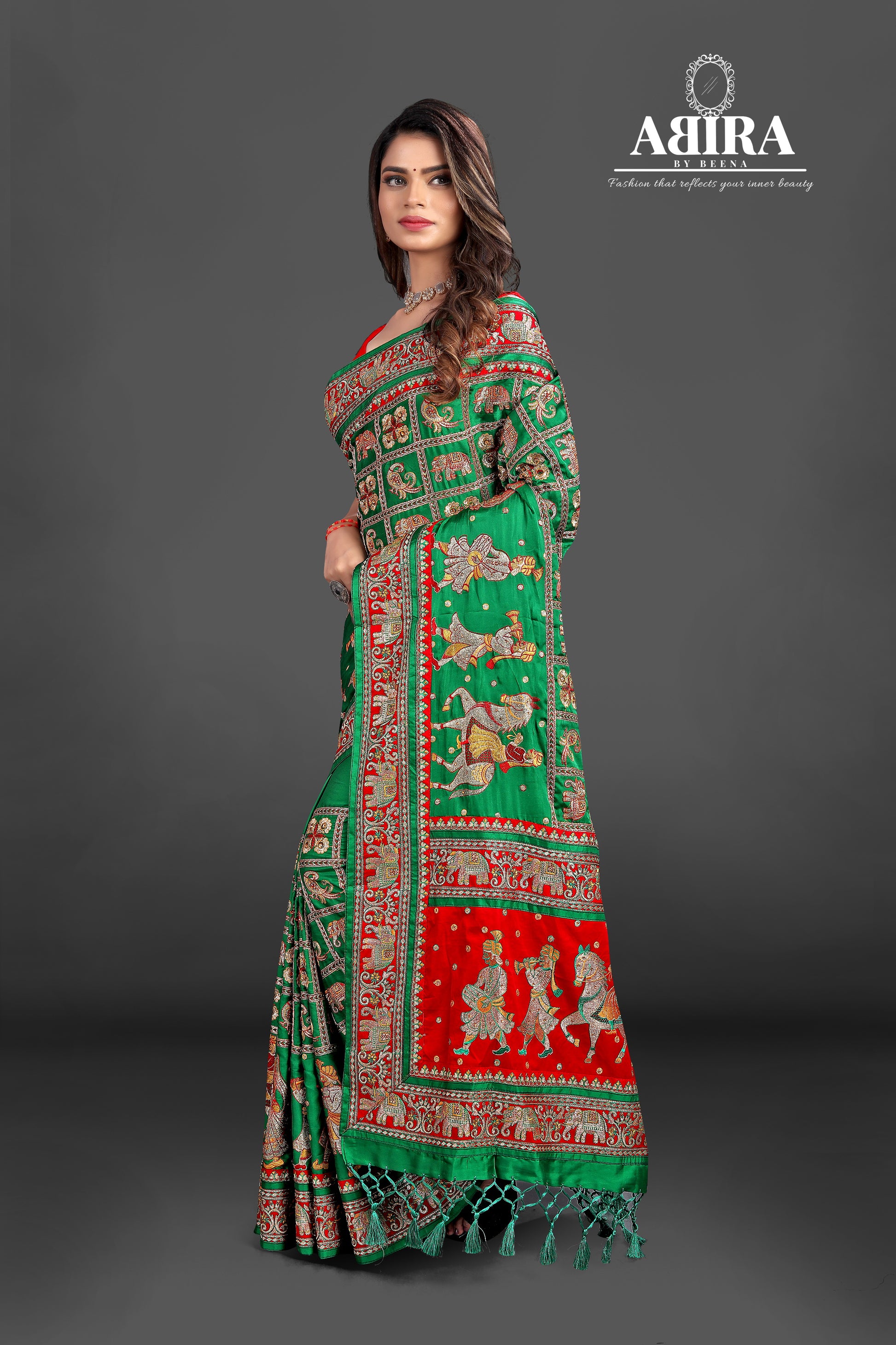 Green Embroidered Gaji Silk Gharchola - AbirabyBeena