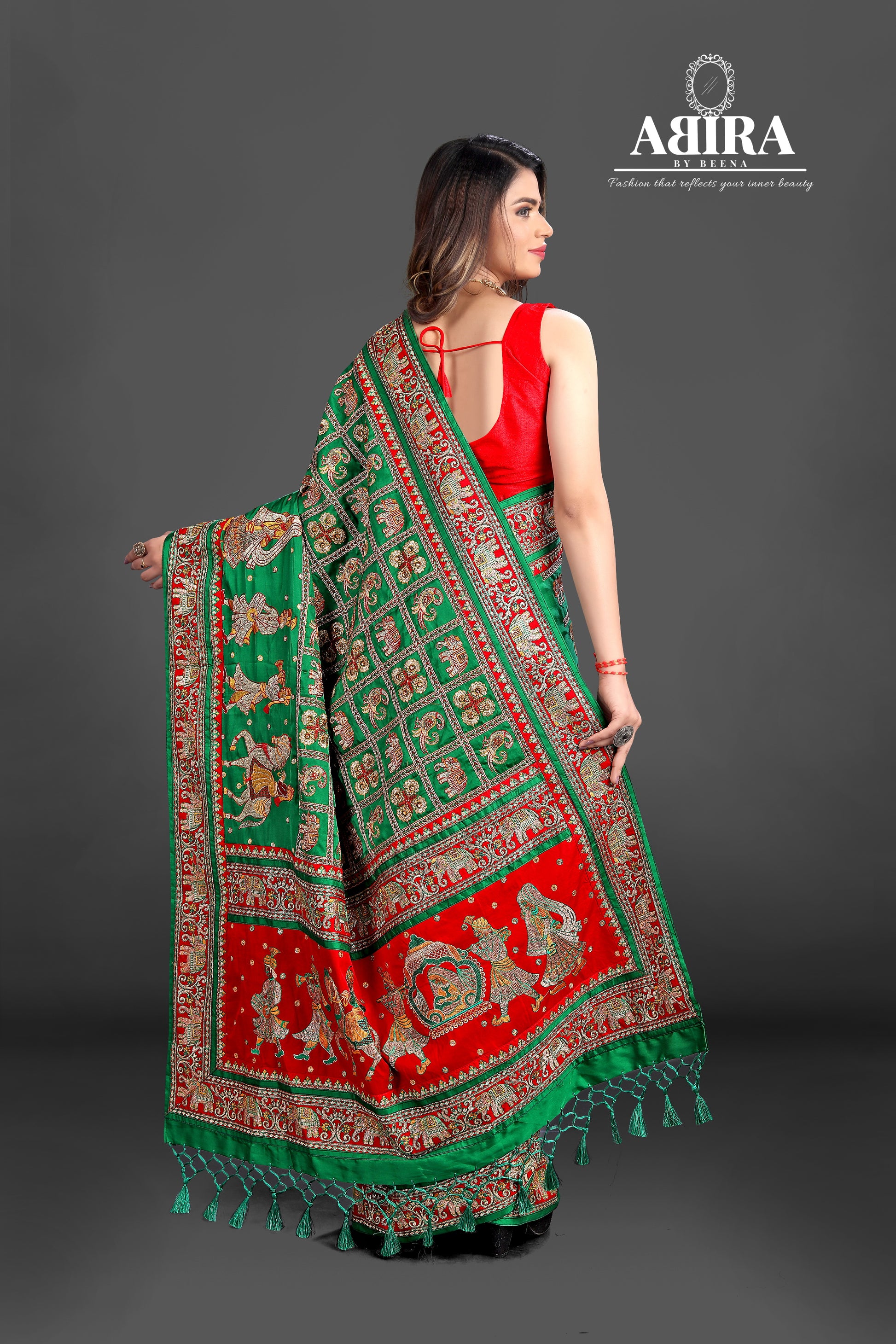 Green Embroidered Gaji Silk Gharchola - AbirabyBeena