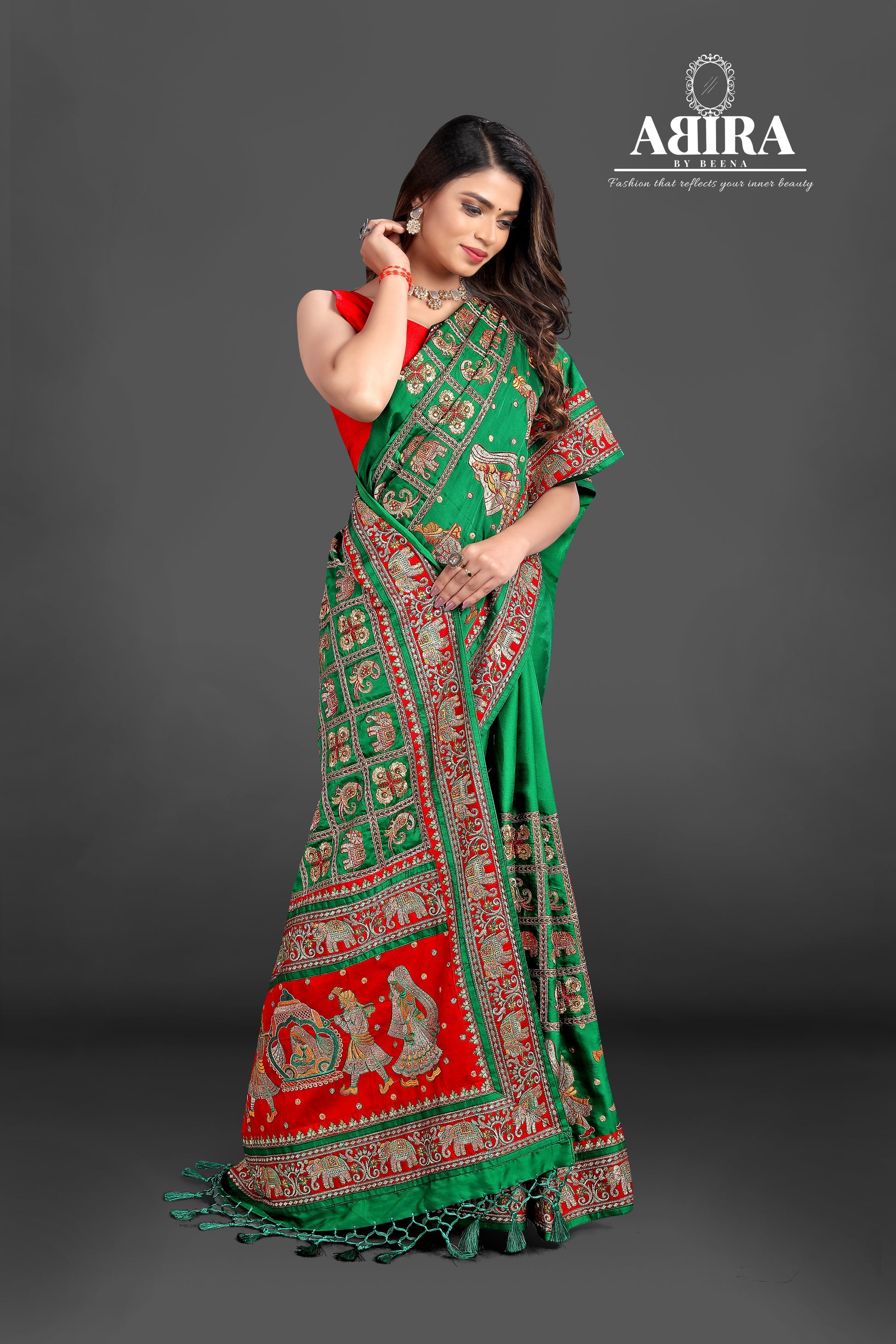 Green Embroidered Gaji Silk Gharchola - AbirabyBeena