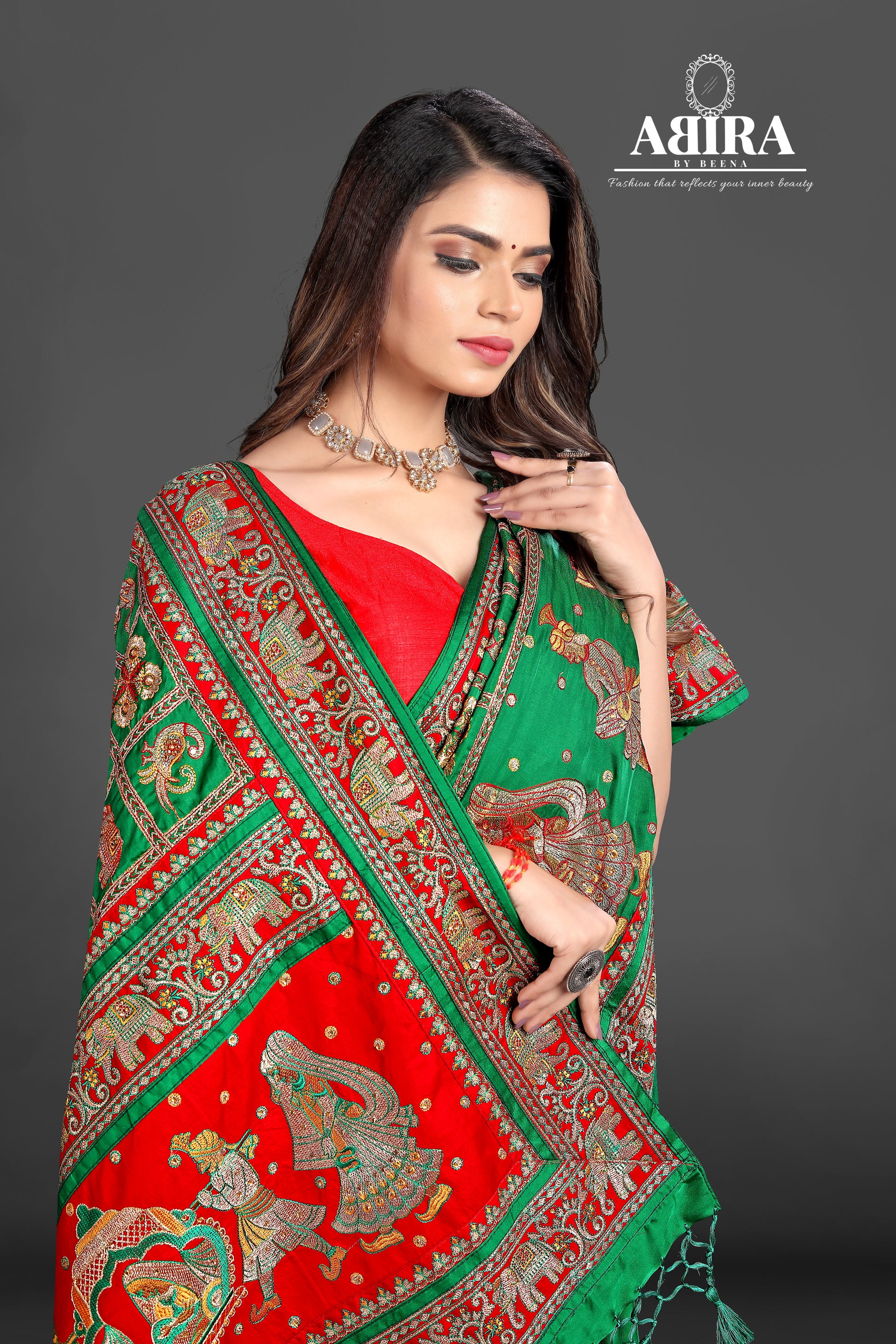 Green Embroidered Gaji Silk Gharchola - AbirabyBeena