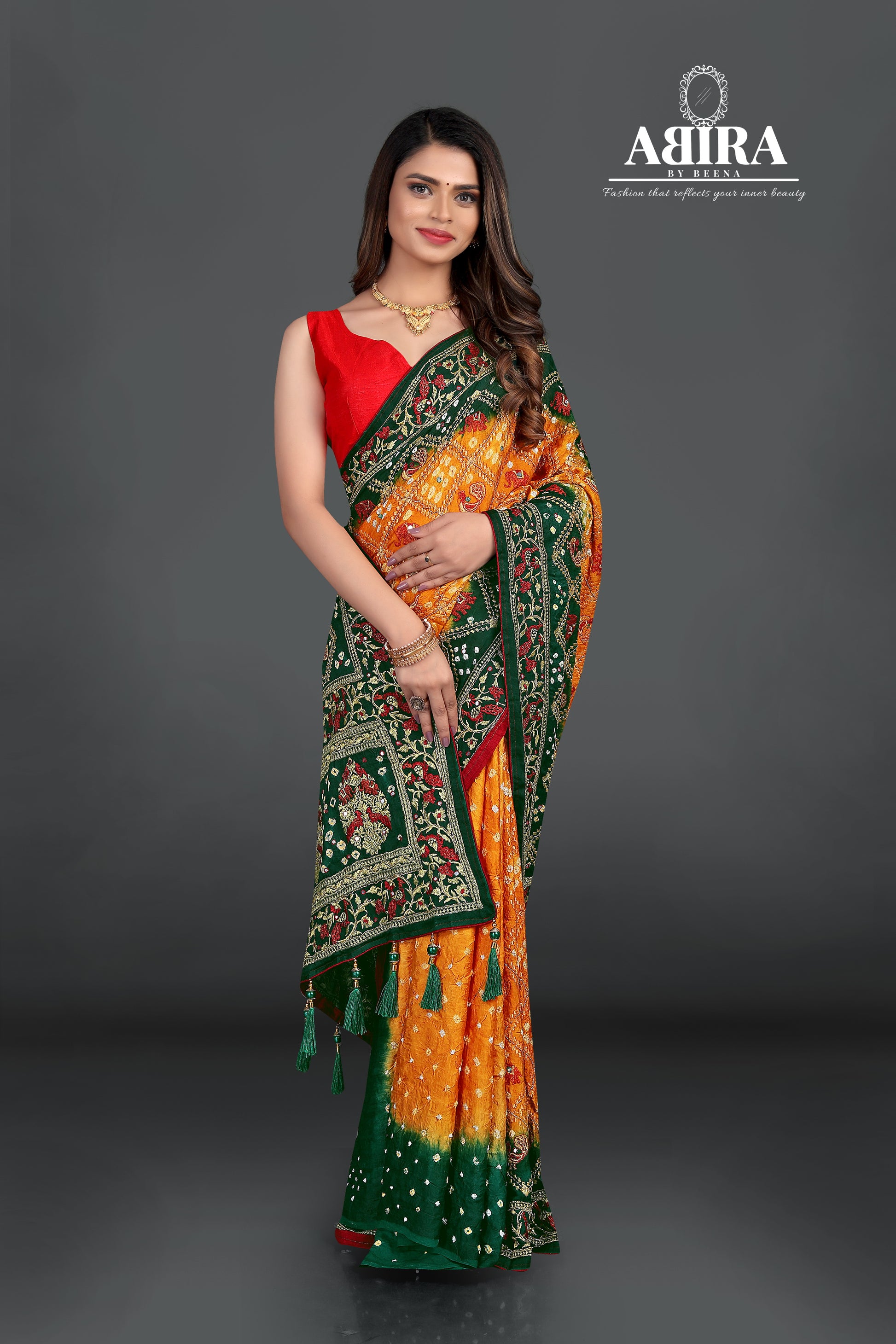 Yellow Dana Bandhani with beautiful hand work - AbirabyBeena
