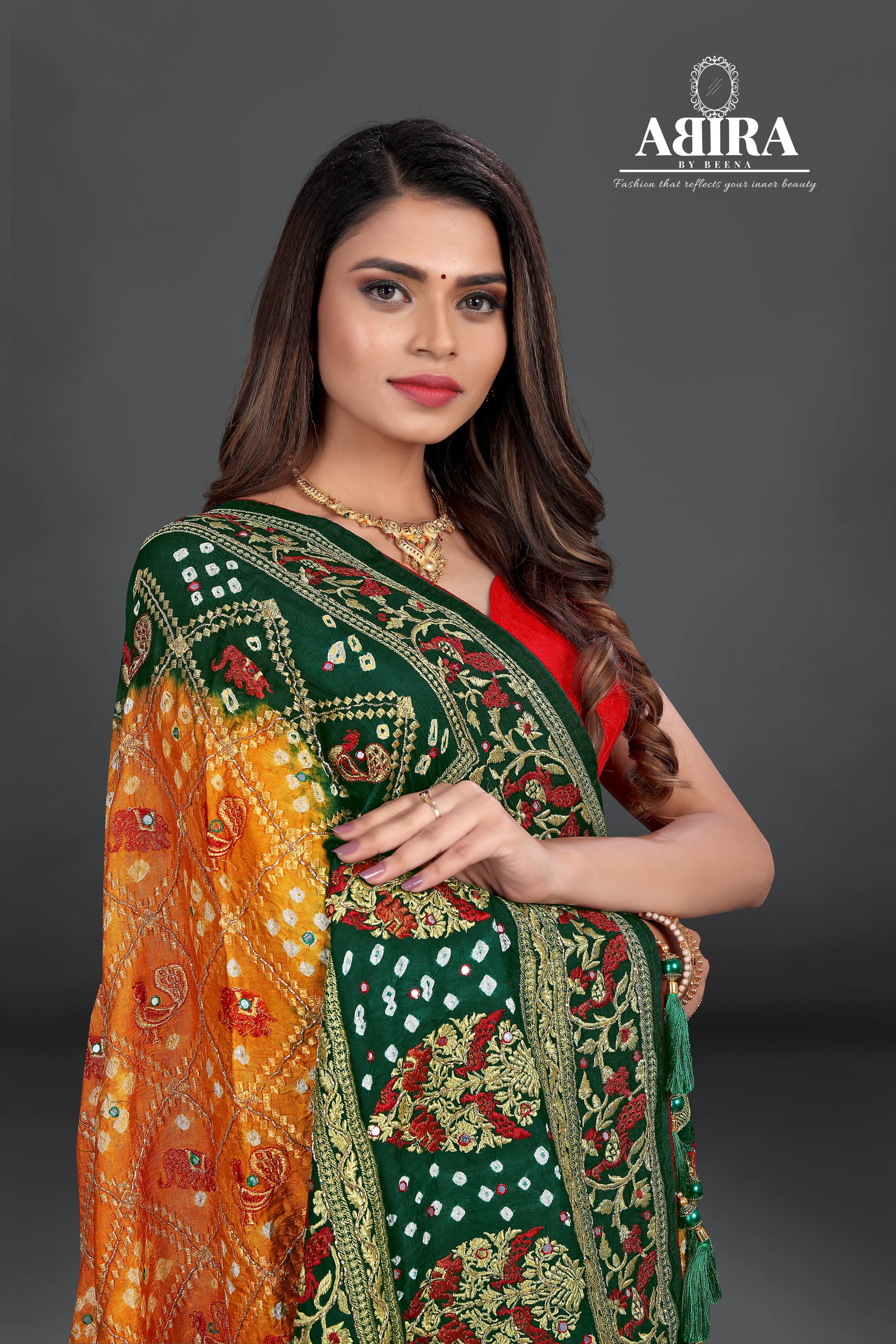 Yellow Dana Bandhani with beautiful hand work - AbirabyBeena