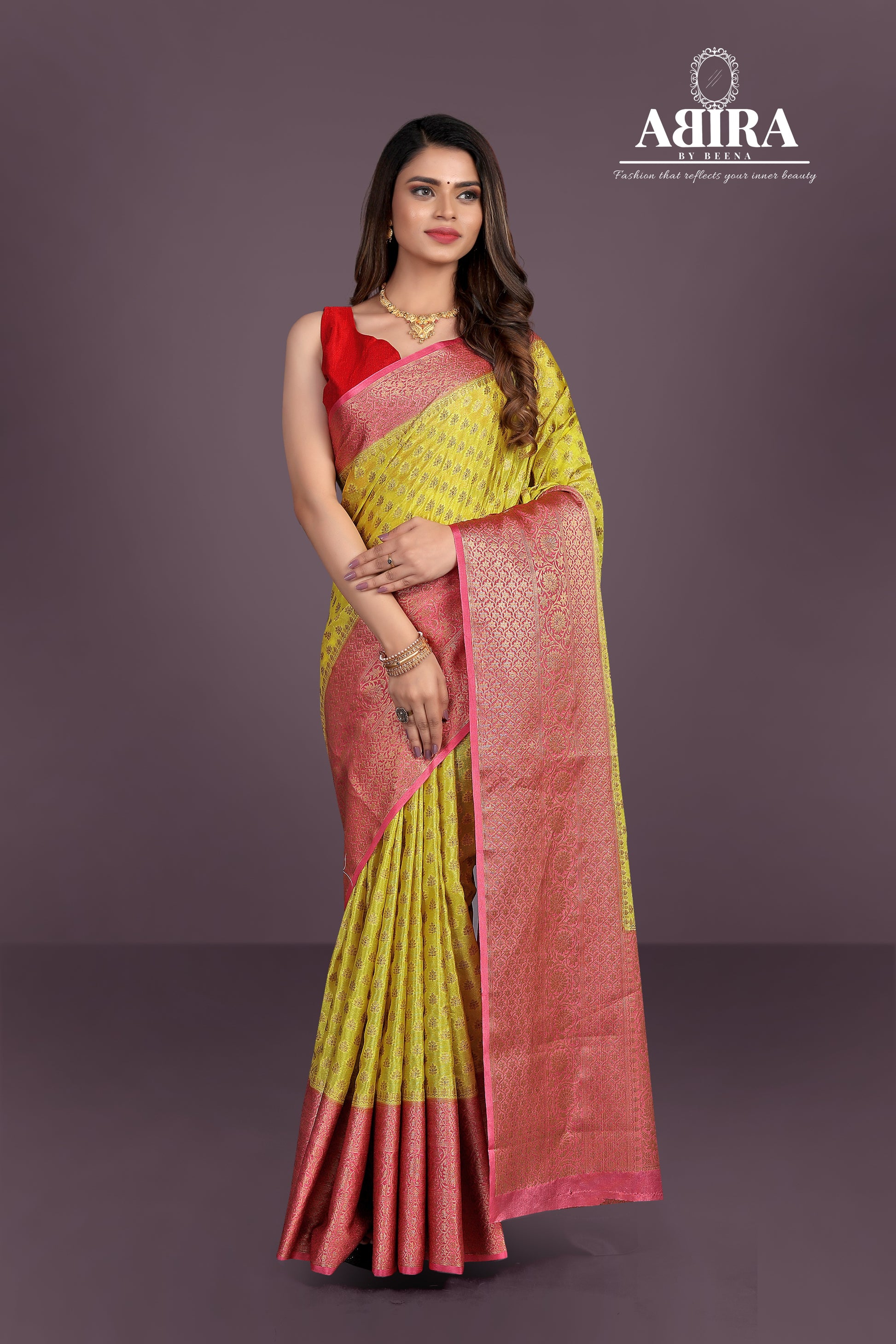 Yellow Banaras Soft Georgette silk - AbirabyBeena